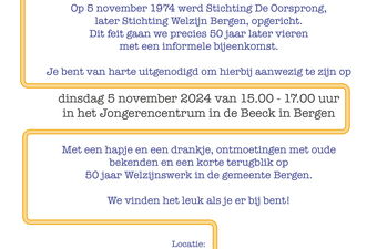 Welzijn Bergen viert op 5 november haar 50-jarig jubileum